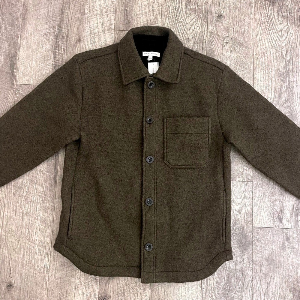 Banana Republic Mens 100% Wool Shirt Jacket Olive Green Shacket Medium NWT - Picture 5 of 9